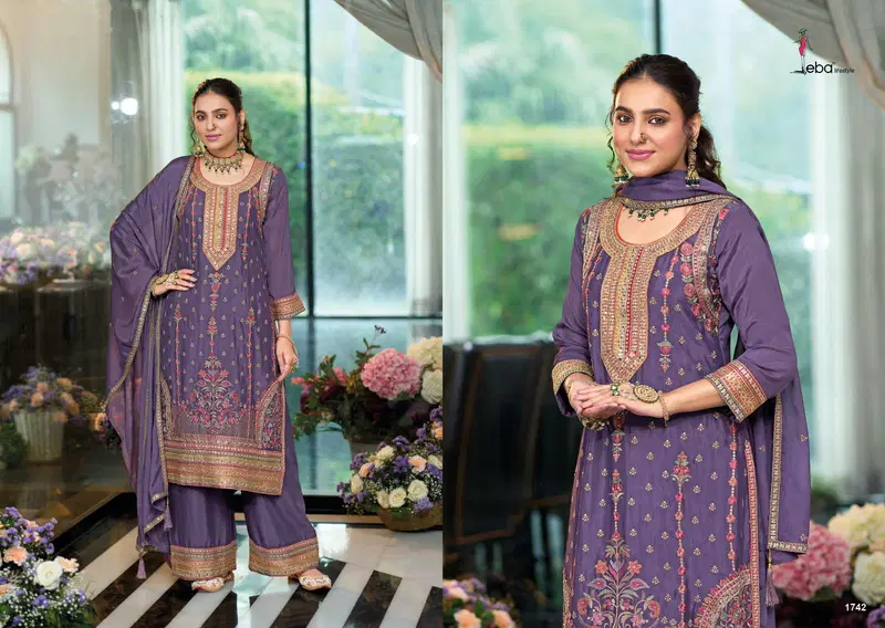 Ruby 2 By Eba Chinon Embroidery Designer Readymade Suits Exporters In India
